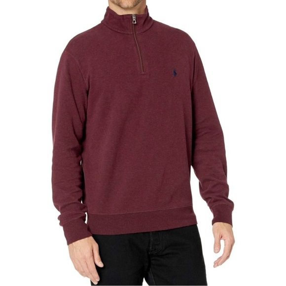 POLO Ralph Lauren Men’s Burgundy Maroon Wine Quarter Zip Pullover Sweater - Picture 1 of 7